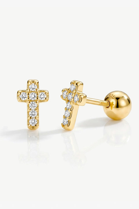 Tiny Pave Cross Screw Stud Earrings by MUCHV