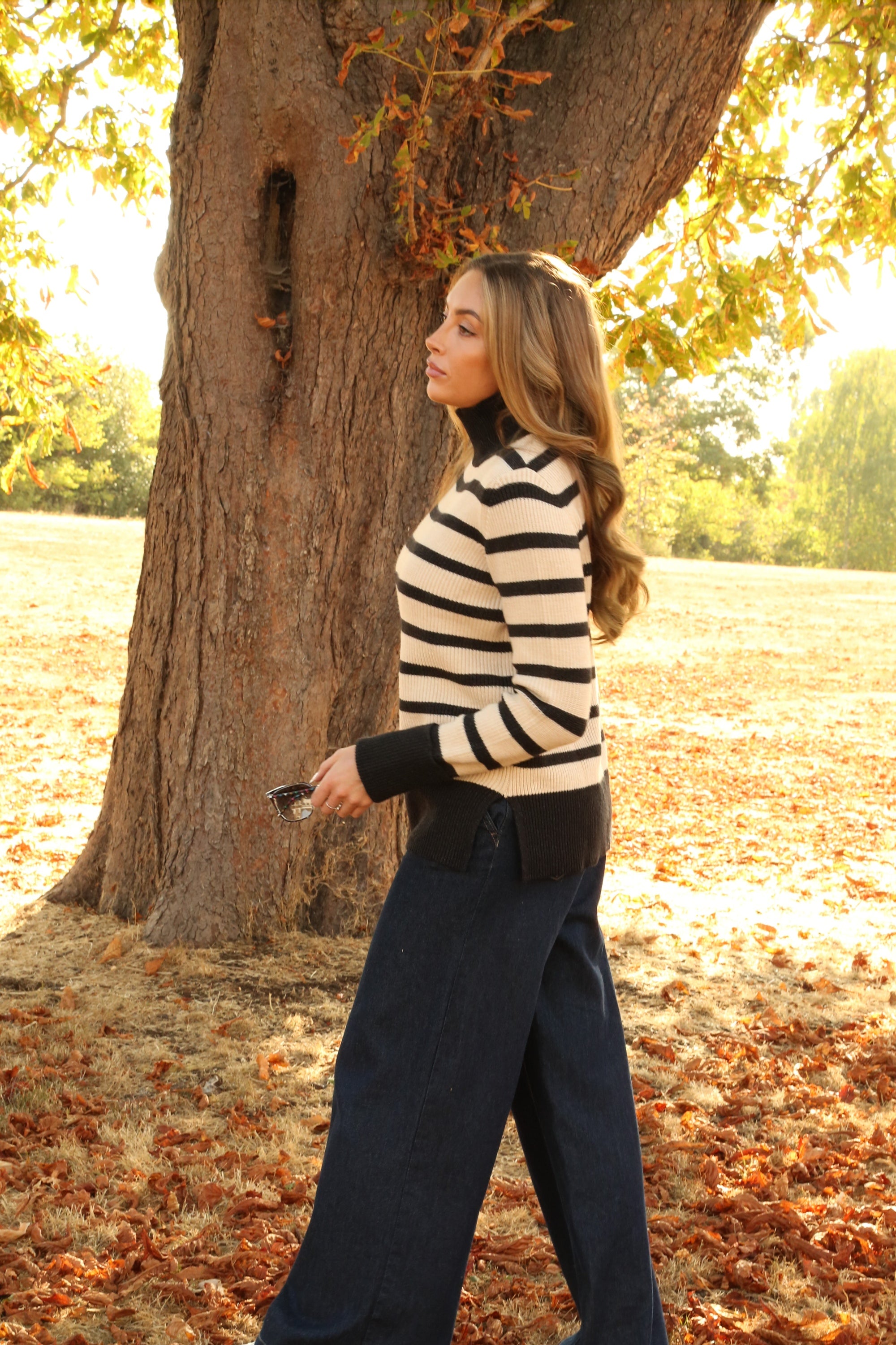 Black Striped Turtle Neck Knit Jumper KN0000528