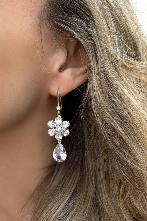 Crystal Drop Earrings Flower by QueenMee Accessories