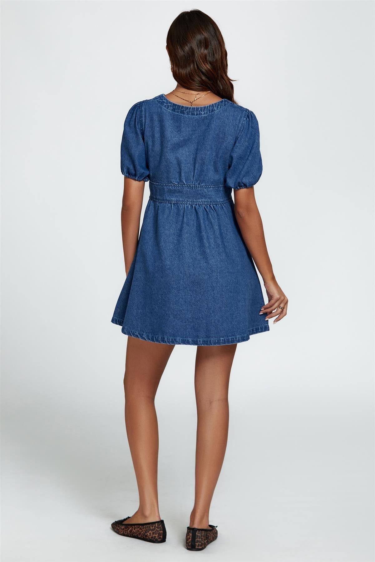 Denim Mini Dress In Blue FS813-Blue