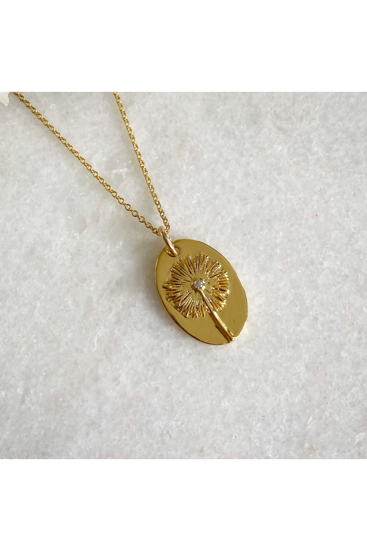 Gold Oval Dandelion Necklace DANDE001
