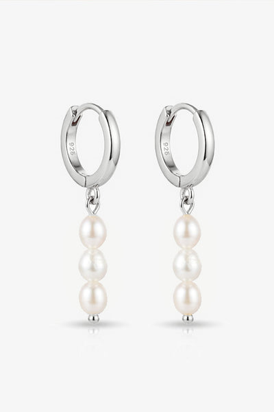 Silver - Gold Or Silver Baroque Pearl Huggie Hoop Earrings by MUCHV