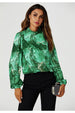 Marble Print Long Sleeve High Neck Top In Light Green by FS Collection