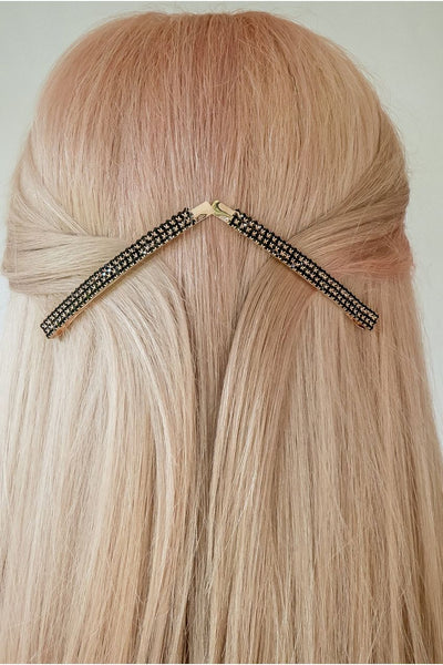 Black - Diamante Hair Slides Large by QueenMee Accessories