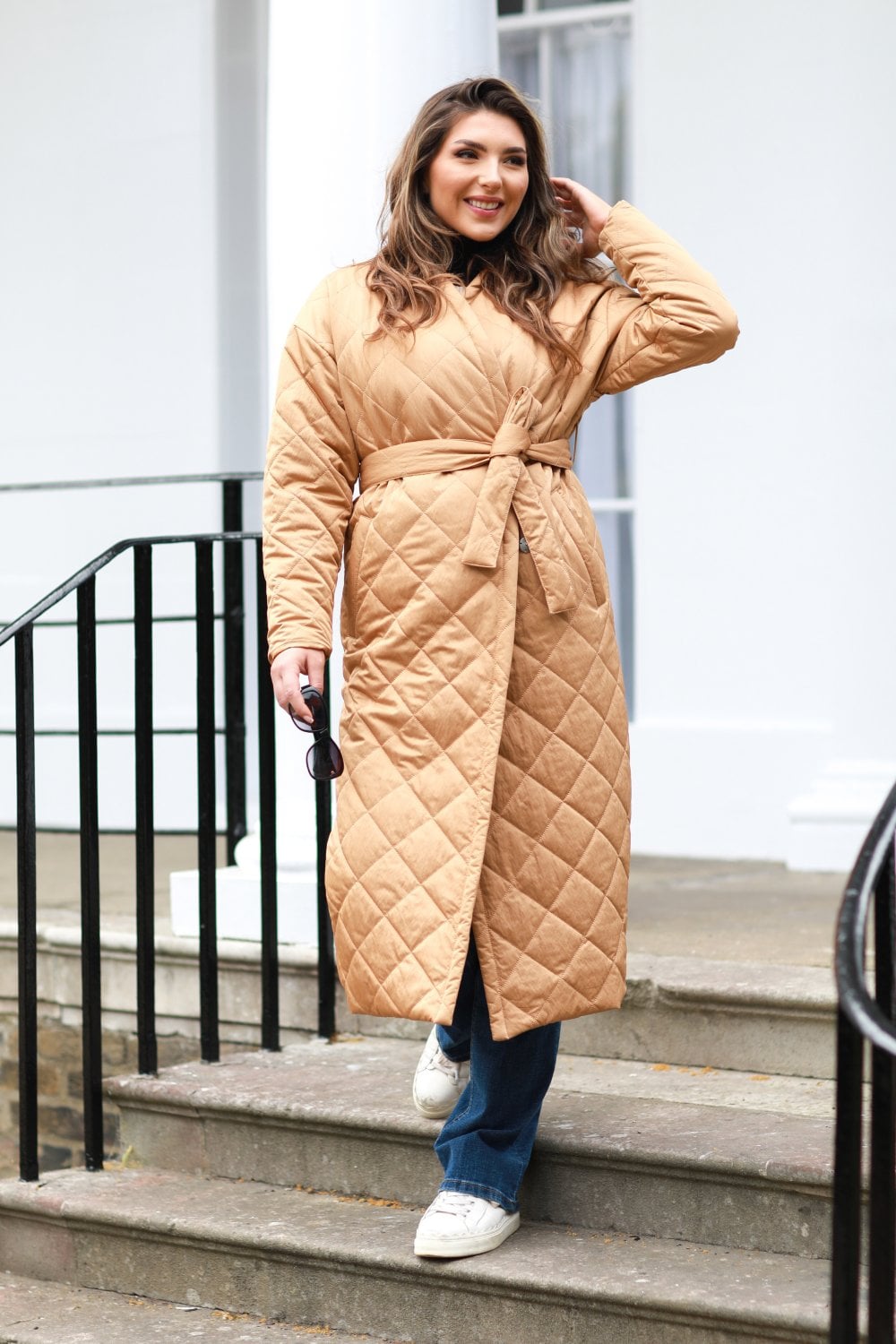 Camel Oversized Quilted Longline Wrap Coat OU0000132