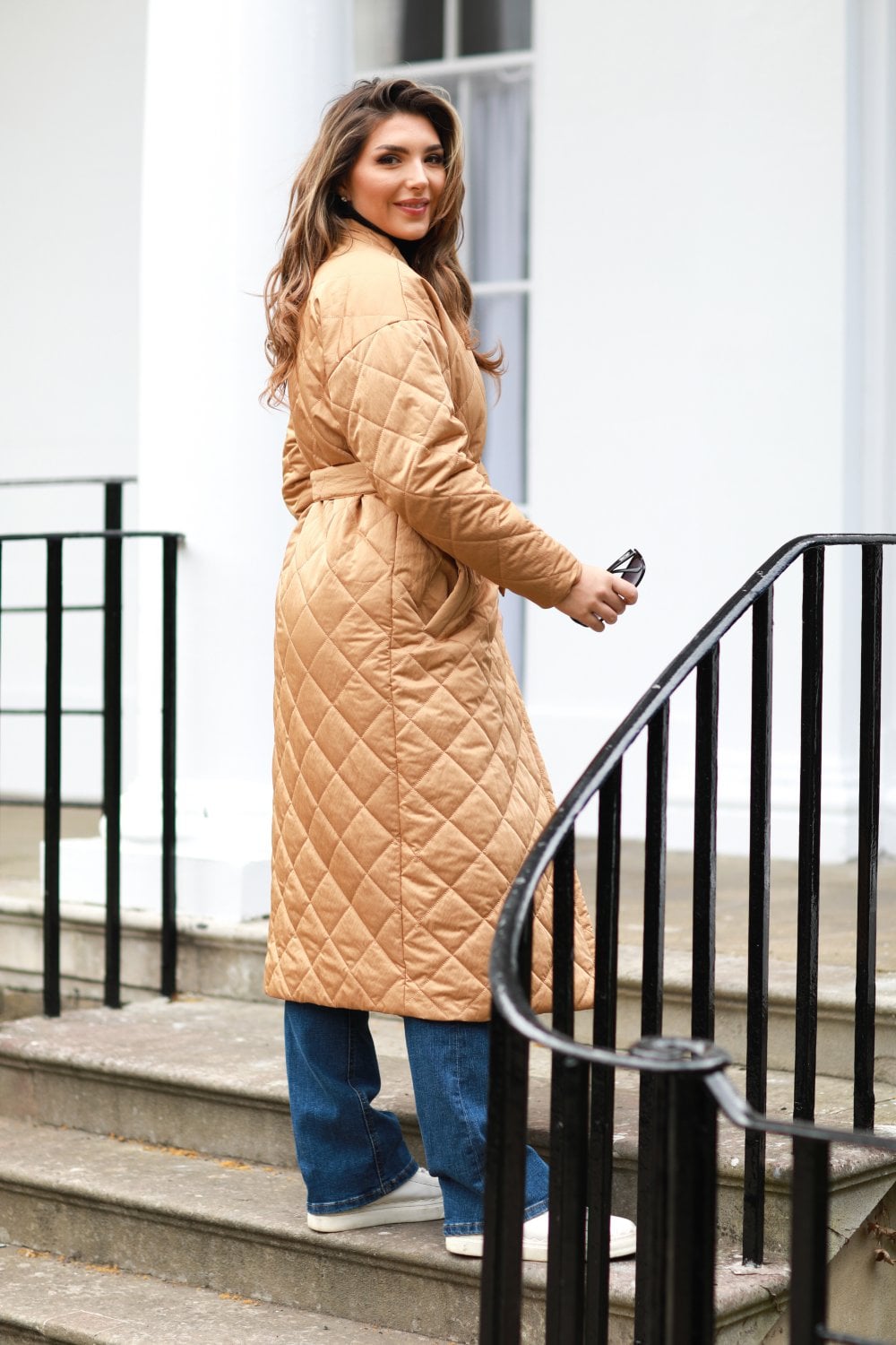 Camel Oversized Quilted Longline Wrap Coat OU0000132