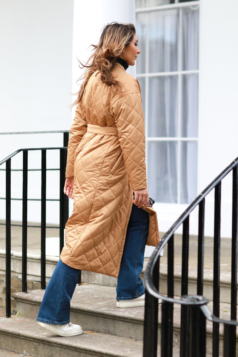 Camel Oversized Quilted Longline Wrap Coat OU0000132