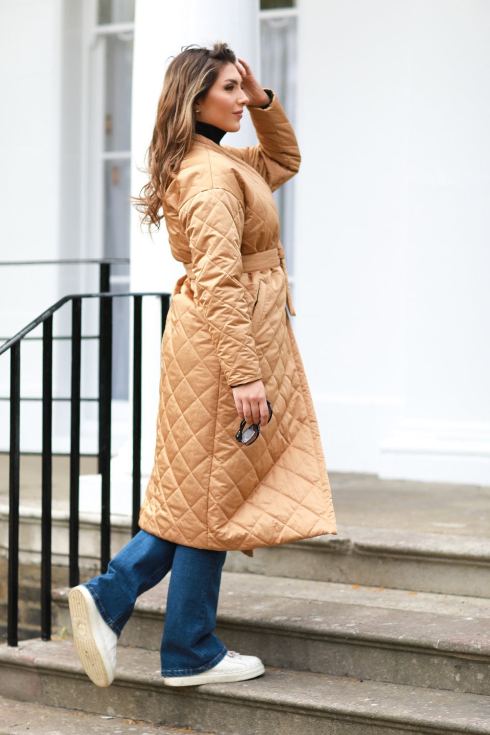 Camel Oversized Quilted Longline Wrap Coat OU0000132