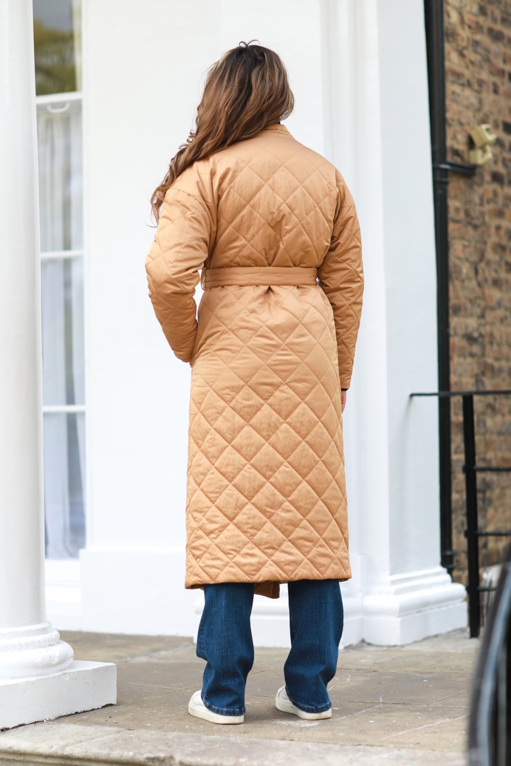 Camel Oversized Quilted Longline Wrap Coat OU0000132