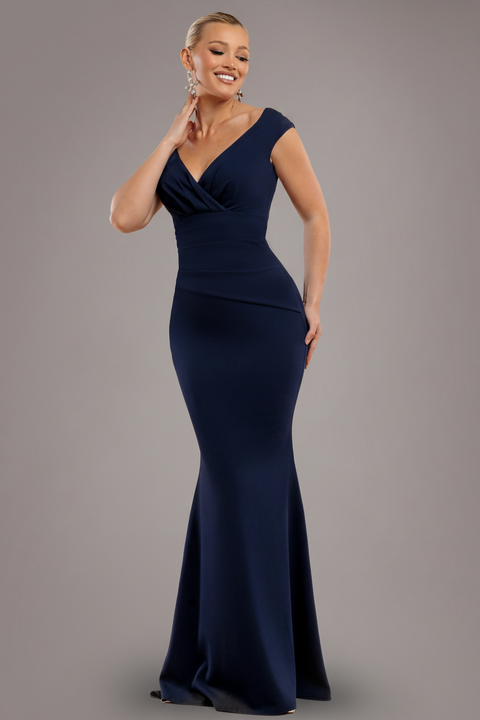 Bardot Pleated Maxi Dress - Navy Blue by Goddiva