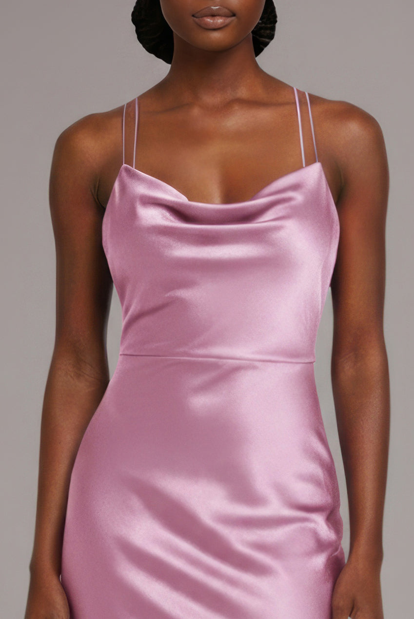 Satin Cowl Neck With Strappy Back Maxi - Pink DR2113QZ