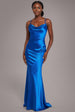 Cowl Neck With Strappy Back Satin Maxi - Royal Blue by Goddiva
