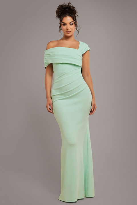 One Shoulder Scuba Crepe Evening Maxi Dress - Mint Green by Goddiva