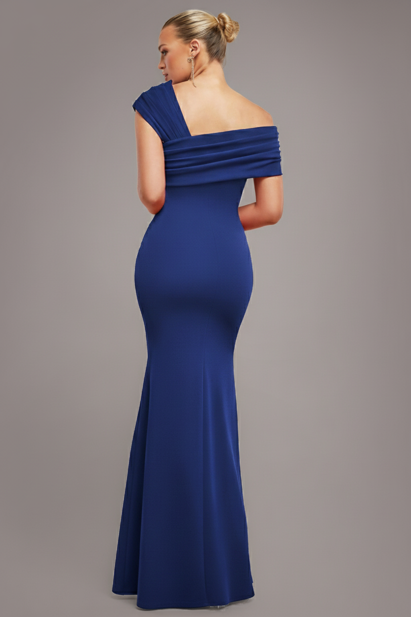 One Shoulder Evening Maxi Dress - Navy DR3231