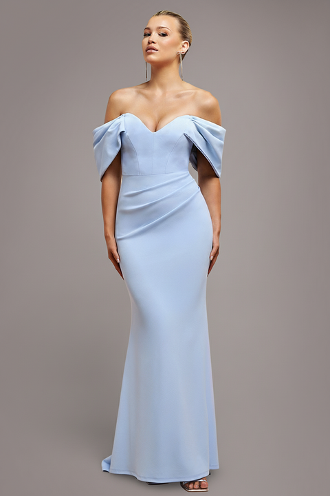 Off The Shoulder Draped Sleeve Maxi Dress - Blue by Goddiva