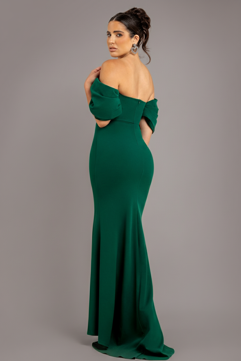Off The Shoulder Draped Sleeve Maxi Dress - Emerald Green DR3259