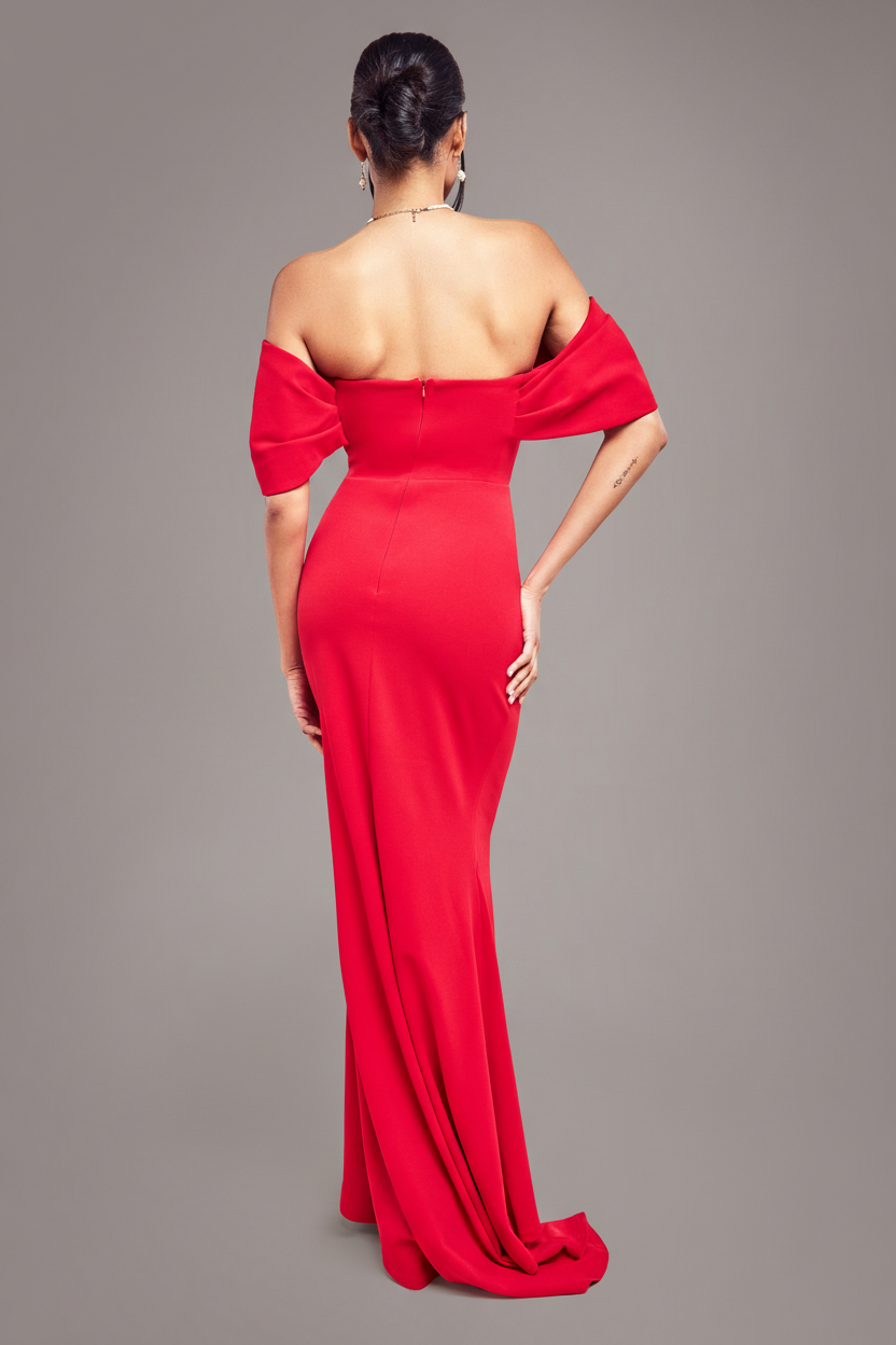 Off The Shoulder Draped Sleeve Maxi Dress - Red DR3259