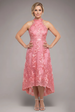 Halter Neck Lace High And Low Dress - Coral by Goddiva