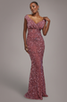 Multi Sequin & Velvet Bardot Maxi Dress - Blush Pink by Goddiva