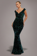 Multi Sequin & Velvet Bardot Maxi - Emerald Green by Goddiva