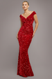 Multi Sequin & Velvet Bardot Maxi Dress - Red by Goddiva