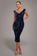 Multi Sequin & Velvet Bardot Midi Dress - Navy Blue by Goddiva