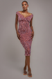 Multi Sequin & Velvet Bardot Midi Dress - Blush Pink by Goddiva