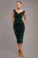 Multi Sequin & Velvet Bardot Midi - Emerald Green by Goddiva