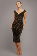 Multi Sequin & Velvet Bardot Midi Dress - Gold by Goddiva