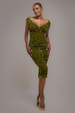 Multi Sequin & Velvet Bardot Midi Dress - Olive Green by Goddiva