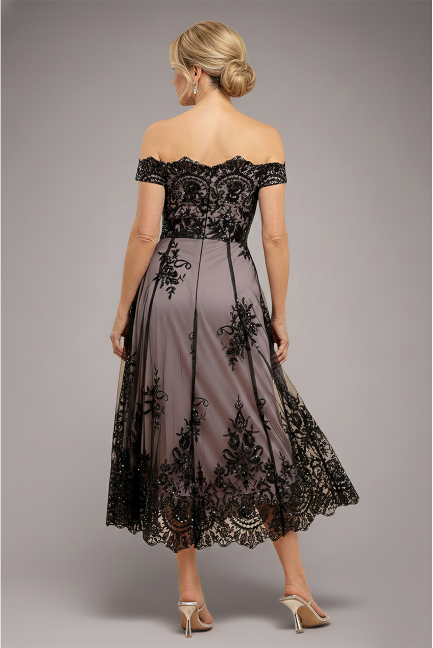 Bardot Sequin & Lace High Low Midi - Black DR3675M