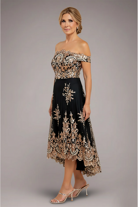 Bardot Sequin & Lace High Low Midi - Champagne by Goddiva