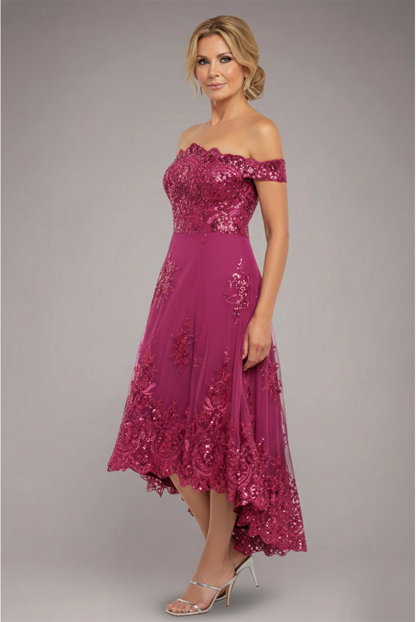Bardot Sequin & Lace High Low Midi - Magenta DR3675M