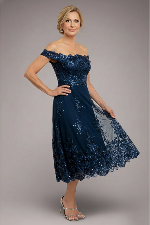 Bardot Sequin & Lace High Low Midi - Navy Blue by Goddiva