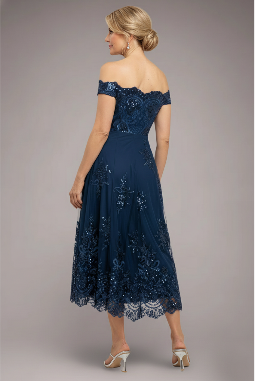 Bardot Sequin & Lace High Low Midi - Navy Blue DR3675M