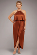 Satin Viscose Front Wrap Midaxi Dress - Brown by Goddiva