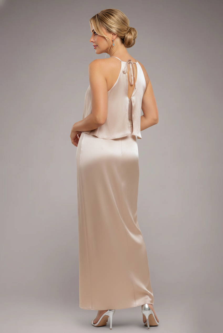 Satin Viscose Front Wrap Midaxi Dress - Champagne DR4002M