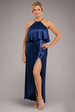 Satin Viscose Front Wrap Midaxi Dress - Navy Blue by Goddiva