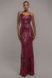 Cross Back Diamante Strap Sequin Maxi - Burgundy by Goddiva