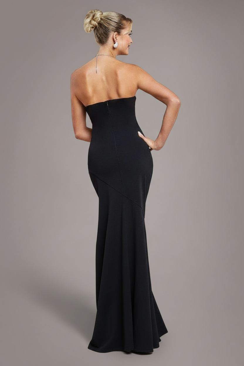 Scuba Crepe Bandeau Maxi With Diamante Necklace - Black DR4271