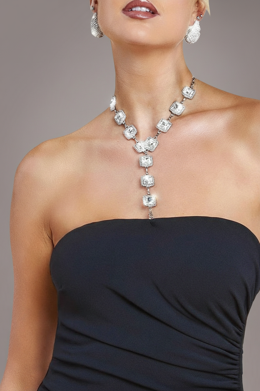 Scuba Crepe Bandeau Maxi With Diamante Necklace - Black DR4271