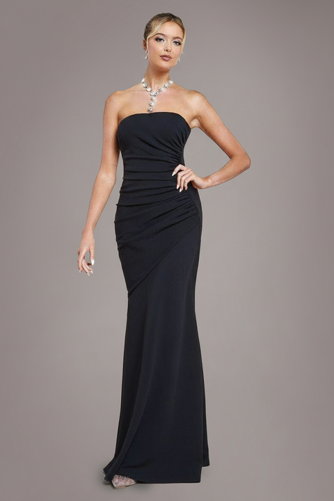 Scuba Crepe Bandeau Maxi With Diamante Necklace - Black by Goddiva
