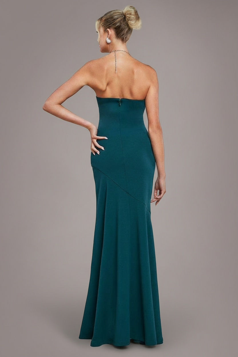 Scuba Crepe Bandeau Maxi With Diamante Necklace - Emerald Green DR4271