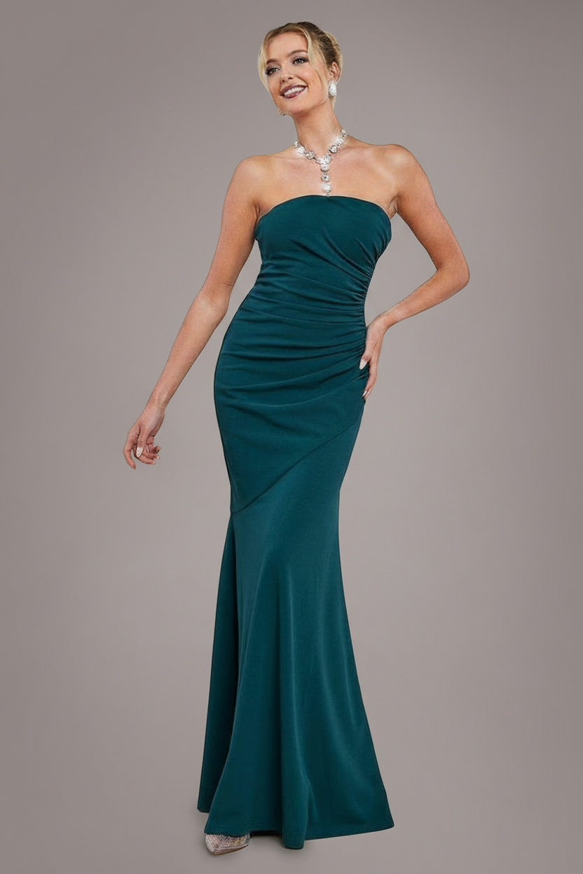 Scuba Crepe Bandeau Maxi With Diamante Necklace - Emerald Green DR4271