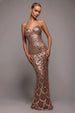 Diamante Strap Fish Scale Sequin Maxi Dress - Champagne by Goddiva