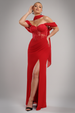 Scalloped Lace & Chiffon Winged Corset Bodice Maxi Dress - Red by Goddiva