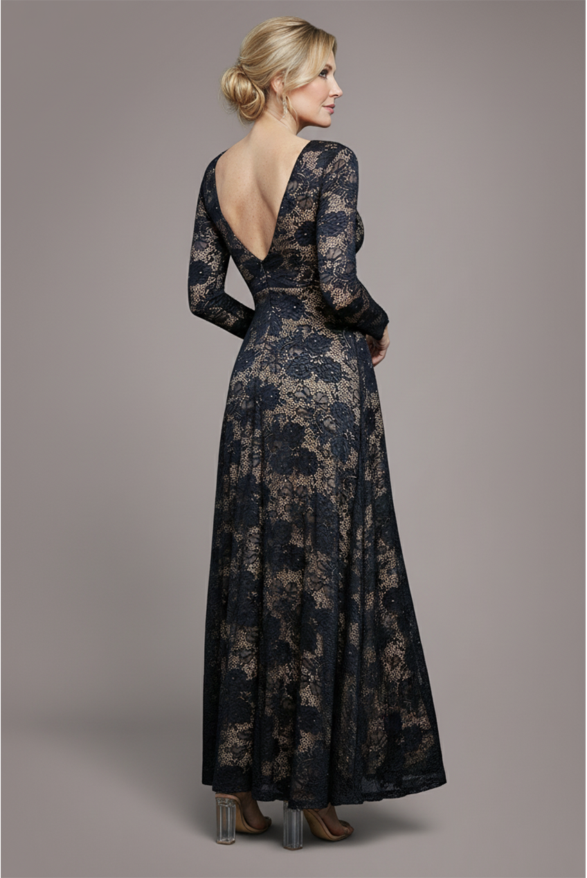 Scalloped Lace A-Line Maxi Dress - Black DR4496M