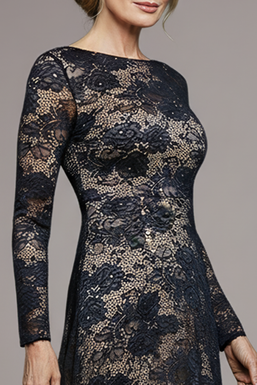 Scalloped Lace A-Line Maxi Dress - Black DR4496M