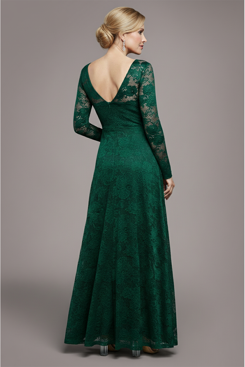 Scalloped Lace A-Line Maxi Dress - Emerald Green DR4496M