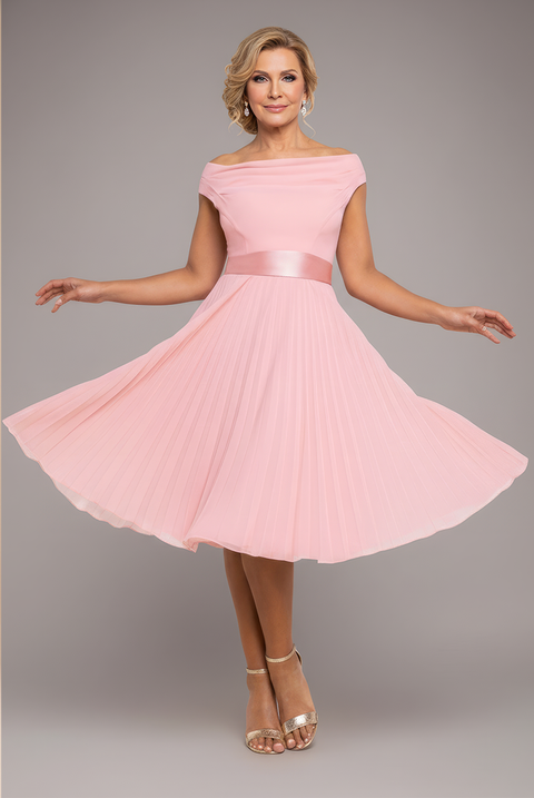 Cowl Neck Pleated A-Line Chiffon Midi Dress - Blush Pink by Goddiva